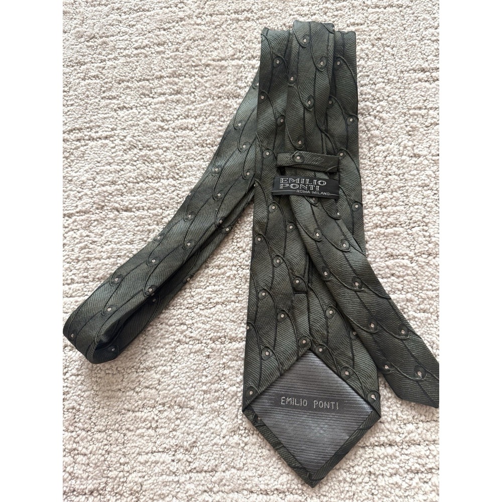 Emilio Ponti Roma Milano Green 3D Pattern 100% Silk Tie Handmade In Italy